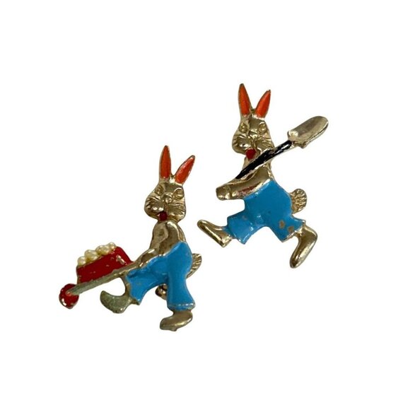 Vintage Scatter Pins Set of 2 Rabbit Farming Bunny Enameled 1.25" - Picture 1 of 5